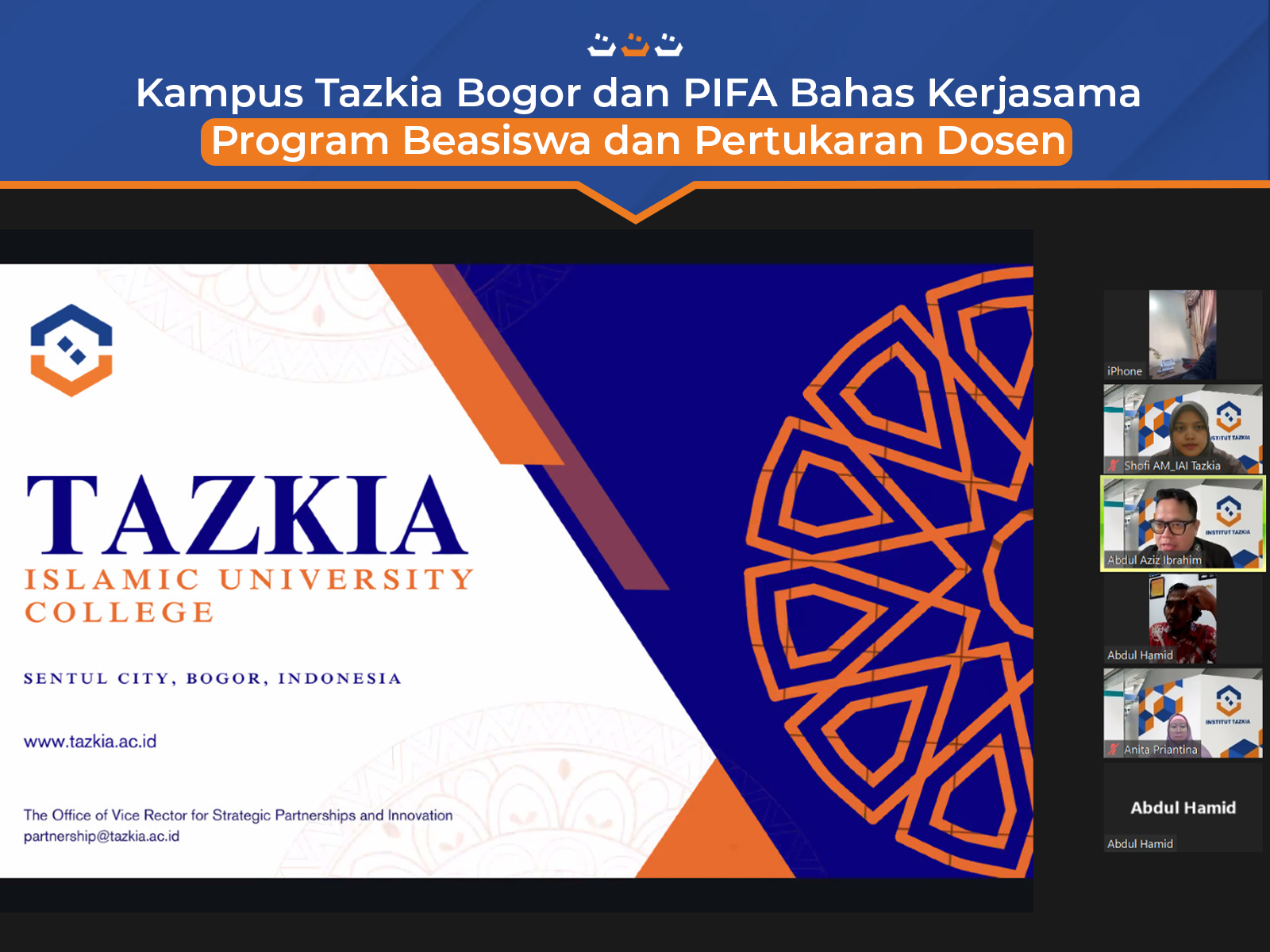 Kampus Tazkia Bogor dan PIFA Bahas Kerjasama Program Beasiswa dan Pertukaran Dosen